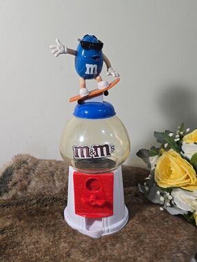 M&M'S Blue Character Skateboard Candy Dispenser with Red and White Base